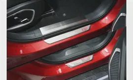 Накладки на пластиковые пороги GEELY Tugella 2020-, лист шлифованный, 4шт, ТСС